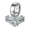 Devuggo Women 925 Sterling Silver CZ Wedding Rings Set,Mens Stainless Steel Matching Band