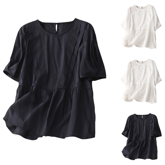 QIPOPIQ Hauts en Lin pour Femmes Chemises Été Tunique Jacquard Décontractée Blouse Liquidation