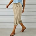thumbnail image 6 of Dazajoo Womens Lantern Tapered Pants Cotton Linen Elastic Waist Capri Pants with Pockets Lightweight Drawstring Pants,Khaki,L, 6 of 7
