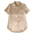 thumbnail image 5 of aohooy Satin Blouses for Women Silk Button Down Shirts Short Sleeve Business Casual Tops with Pocket Collared Dressy Work Shirt Coffee,XL, 5 of 6