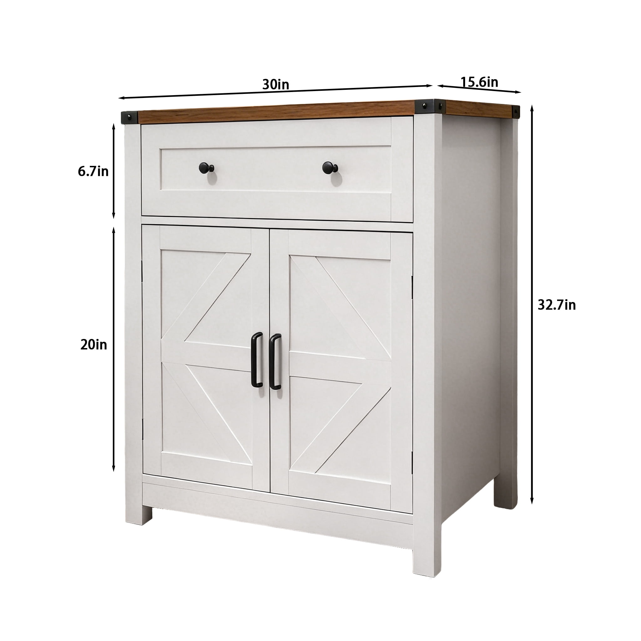 Mintazer Farmhouse Sideboard Cabinet with Barn Doors & Drawer, Rustic Storage Cabinet for Kitchen & Living Room, White