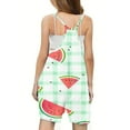 thumbnail image 4 of Odeerbi 5-13 Years Teen Girls Summer Jumpsuit Plaid Watermelon Print Camisole Romper Breathable Comfortable Suspender Overalls Bib Overall Shorts with Pockets, 4 of 5
