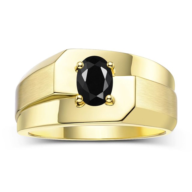 RYLOS Men's Rings Yellow Gold Plated Silver Ring Classic Solitaire 7X5MM Oval Shape Gemstone Designer Band Onyx October Birthstone Rings For Men Size 11