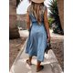 thumbnail image 2 of Vestido de mezclilla largo con cinturón y cinturón con bolsillo con solapa y cuello en V casual para mujer con bolsillosAzulX-Large, 2 of 5