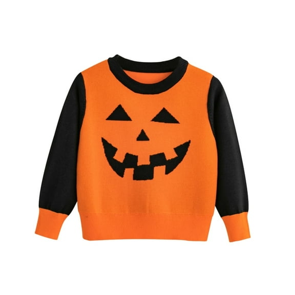 GYRATEDREAM Toddler Little Girl Boy Halloween Sweatshirt Kid Pumpkin Print Sweater Pullover Shirt Long Sleeve Tee Top Clothes for 3Y Orange
