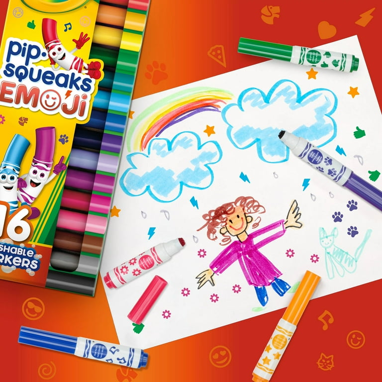 Juego De 16 Marcadores Lavables Crayola Pip Squeaks Con Sellos De Emoji | Para Niños A Partir De 3 Años | Ideales Para Manualidades Y Dibujo