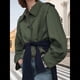 thumbnail image 5 of Chaqueta Plisada de Larga con Cuello y Botones para Mujer, Gabardina Corta Informal para y Otoño. Verde M, 5 of 9