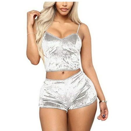 

Women s Sexy Lingerie Velvet 2Pcs Lace Cami Top+Shorts Sleepwear Nightwear Set