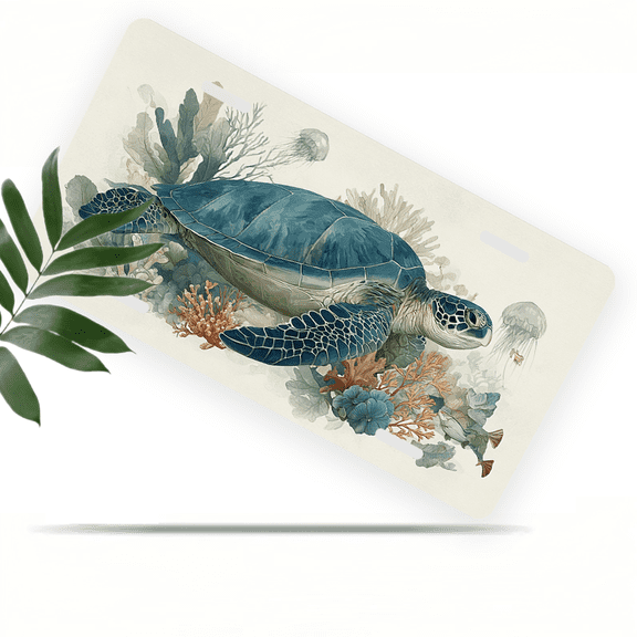 1 Pcs 2D Flat License Plate Covers & Frames, Sea Turtle and For Decorative Front, Waterproof For Decoration Aluminum License Plate Covers & Frames Cover For Men Women, 12" X 6"