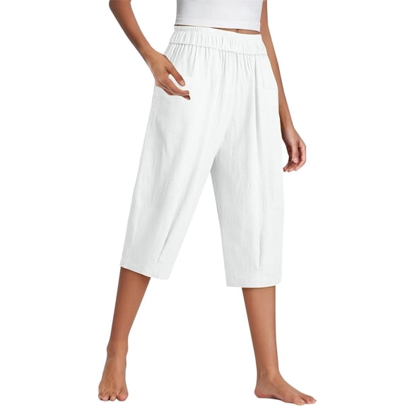 WGRFFH Dressy Capri Pants for Women Cropped Palazzo with Pockets Comfortable Capri Pants Lounge Pants Trousers Ankle Summer Pants Stylish Capris Women's Golf Capris Beach Vacation Clothes White