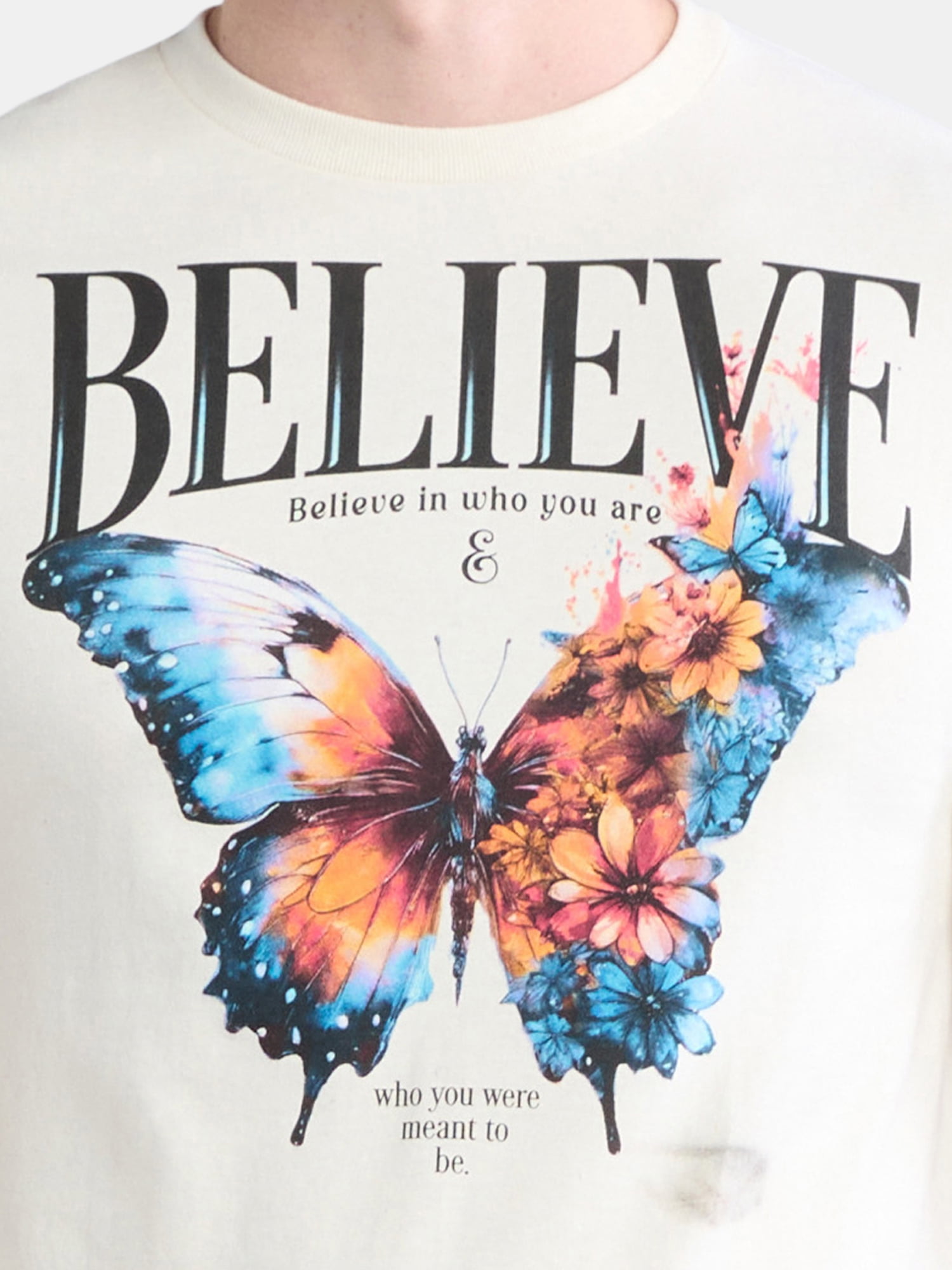 Men's and Big Men's Believe in Yourself Butterfly Cotton Graphic Tee, Sizes S-3XL