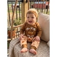 thumbnail image 5 of RUINIXCW Western Baby Boy Cowboy Outfit My First Rodeo Newborn Baby Boy Hospital Coming Home Clothes Infant Highland Cow Print Long Sleeve Romper and Pants Hat Set, 5 of 9