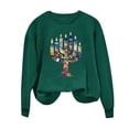thumbnail image 4 of successthop Hanukkah Sweatshirt for Women Candle Fleece Crewneck Long Sleeve Festival Sweater Jewish Pullover Top, 4 of 4