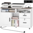 thumbnail image 1 of Support Mobile pour Imprimante avec Station de Recharge, Classeur Verrouillable Blanc avec 2 Tiroirs et Ports USB, Chariot de Rangement Roulant pour Dossiers A4/Letter, Bureau à Domicile, 40,6 Pouces L x 26,2 Pouces H, 1 of 7