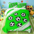 thumbnail image 2 of Manfei Football Sport Bed Spread Queen, Geometric Stripe Queen Coverlet Set, Vivid Green White, Polka Dots Reversible 3 Pieces, 1 Quilt and 2 Pillowcases, 2 of 7