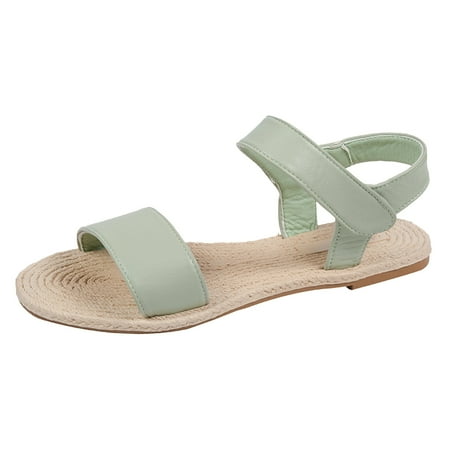 

Gzea Dressy Sandals Women Summer Fashion Solid Colour Flat Bottom Round Toe Comfortable Open Toe Casual Ladies Large Size Sandals Green 42