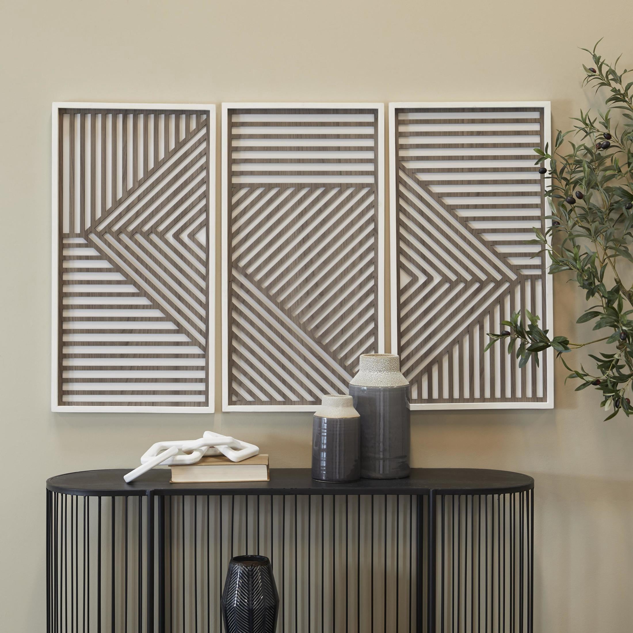 DecMode Brown Wood Carved Geometric Wall Decor (3 Count)
