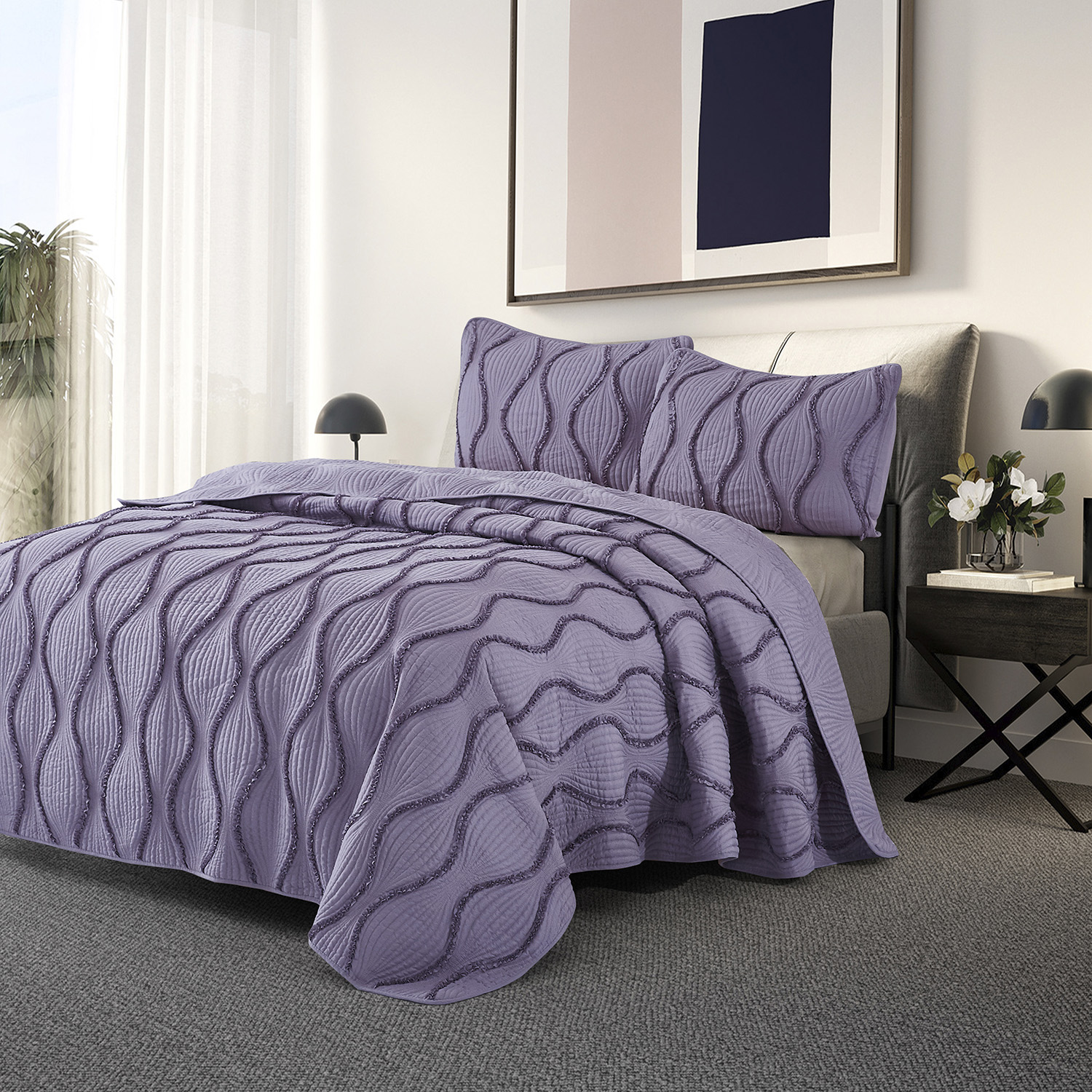 HIG 3 Piece Ultra Soft Quilt Set Prewashed Microfiber Stitched