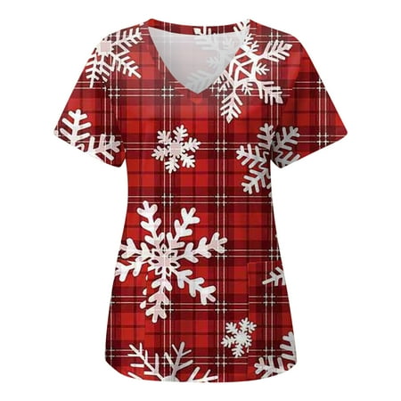 

Christmas Scrub Tops for Women Cute Xmas Reindeer Graphic Print Regular Loose Short Sleeve Sweatshirt Vintge Going Out Sweaters Shirts