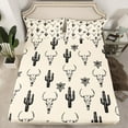 thumbnail image 2 of Feelyou Western Cactus Plant Bed Sheets for Kids, Tribal Sheep Skeleton King Sheets, Bohemian Theme Sheet Set, Super Cozy Room Decor, 4 Pieces, 2 of 7
