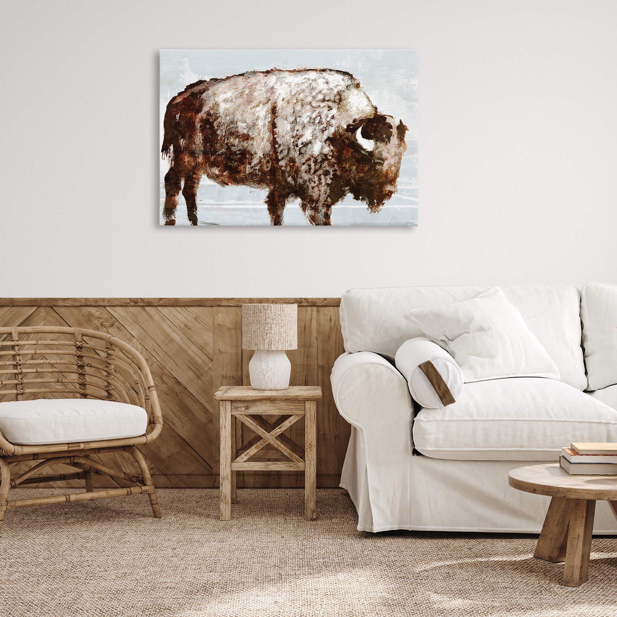 Stupell Industries Abstract Buffalo Impression Animals & Insects Painting Gallery Wrapped Canvas Art Print Wall Art, 36 x 24