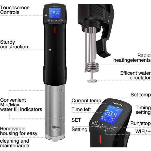 WiFi Sous Vide Machine ISV-101W-INKBIRD 1000 Watts Sous Vide Cooker Thermal  Immersion Circulators 3D Water Circulation Heating with App Preset and  Machine Recipes, Pre-alarm