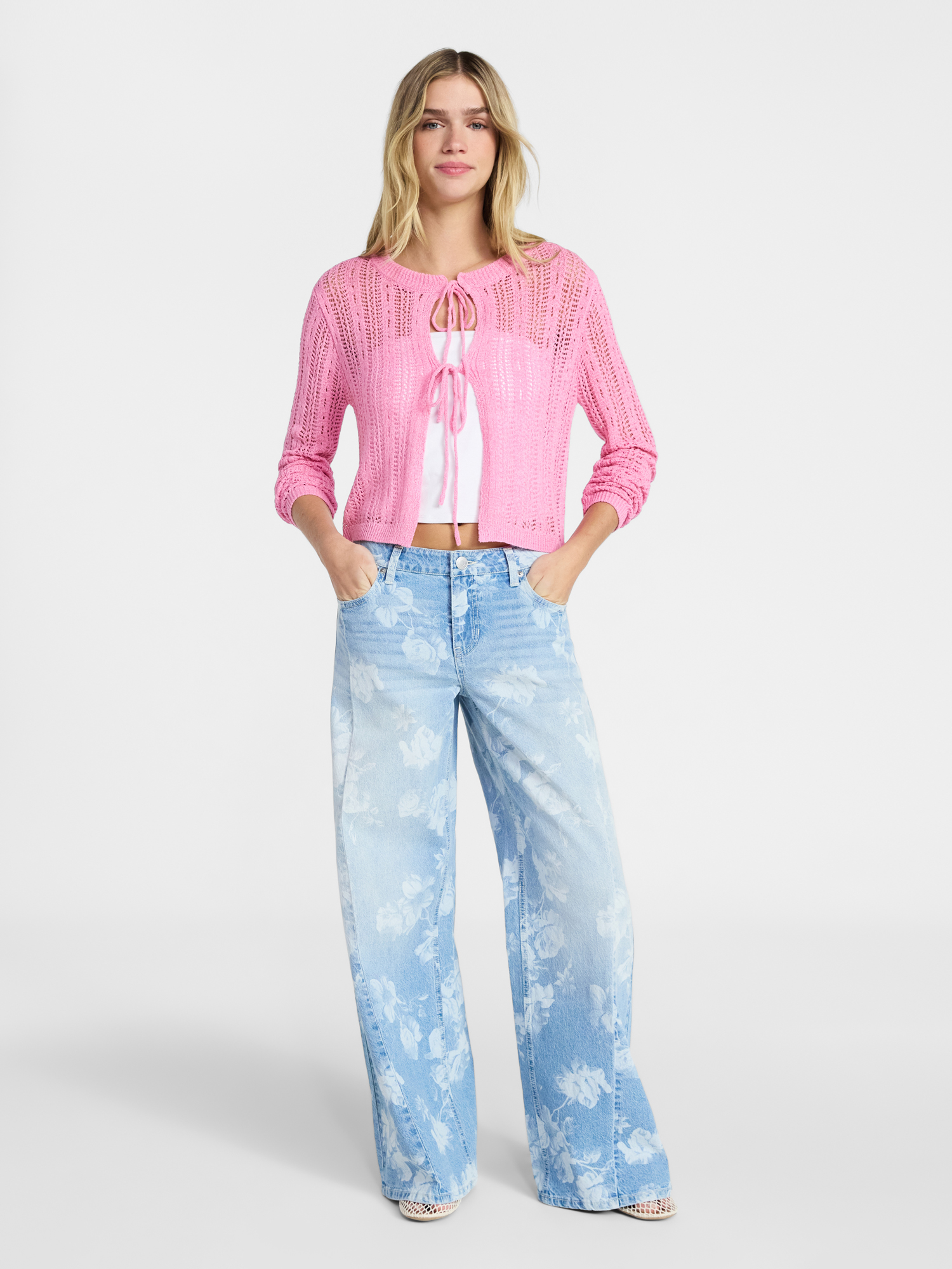 No Boundaries Tie Front Cardigan, Women's XXS-XXL