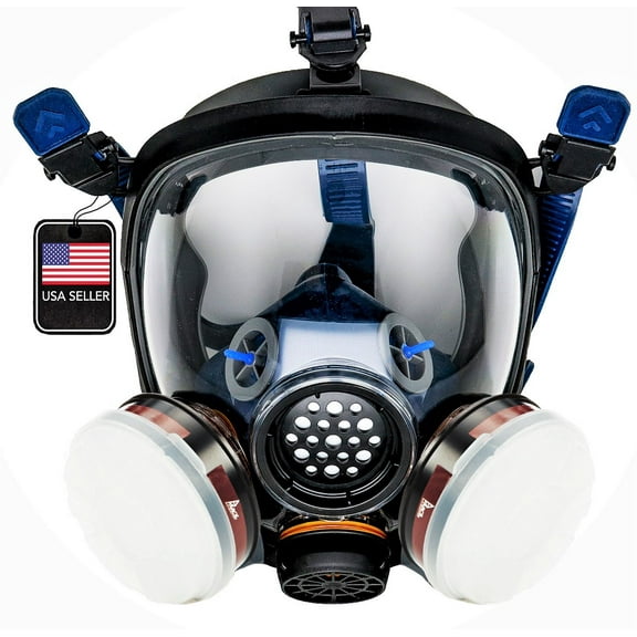 Parcil Safety PT-100 Organic Vapor Full Face Respirator Gas Mask - Dual Activate Filtration - Impact Resistant Lens - Never-Fog Technology
