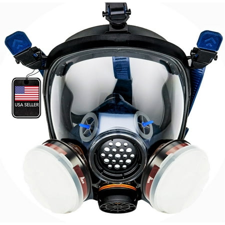 Parcil Safety PT-100 Organic Vapor Full Face Respirator Gas Mask - Dual Activate Filtration - Impact Resistant Lens - Never-Fog Technology