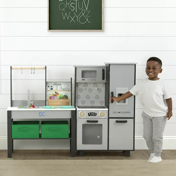 Open Box Delta KT86587GN-1632 Children Gourmet All-in-One Corner Play Kitchen Playset, Grey