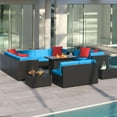 thumbnail image 6 of Homall 13 Pieces Rattan Patio Furniture Conversation Set with 43" Gas Propane 50000 BTU Fire Pit Table Outdoor Sectional Sofa for Backyard,Blue, 6 of 10