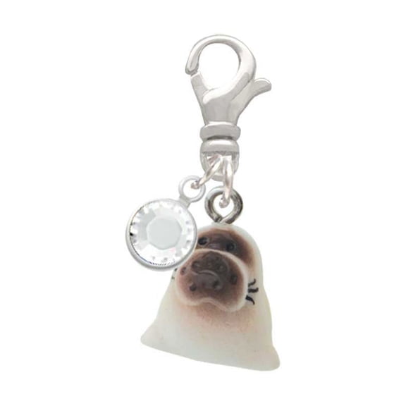 Delight Jewelry Resin Baby Seal - Silvertone Clip on Charm with Clear Crystal Drop
