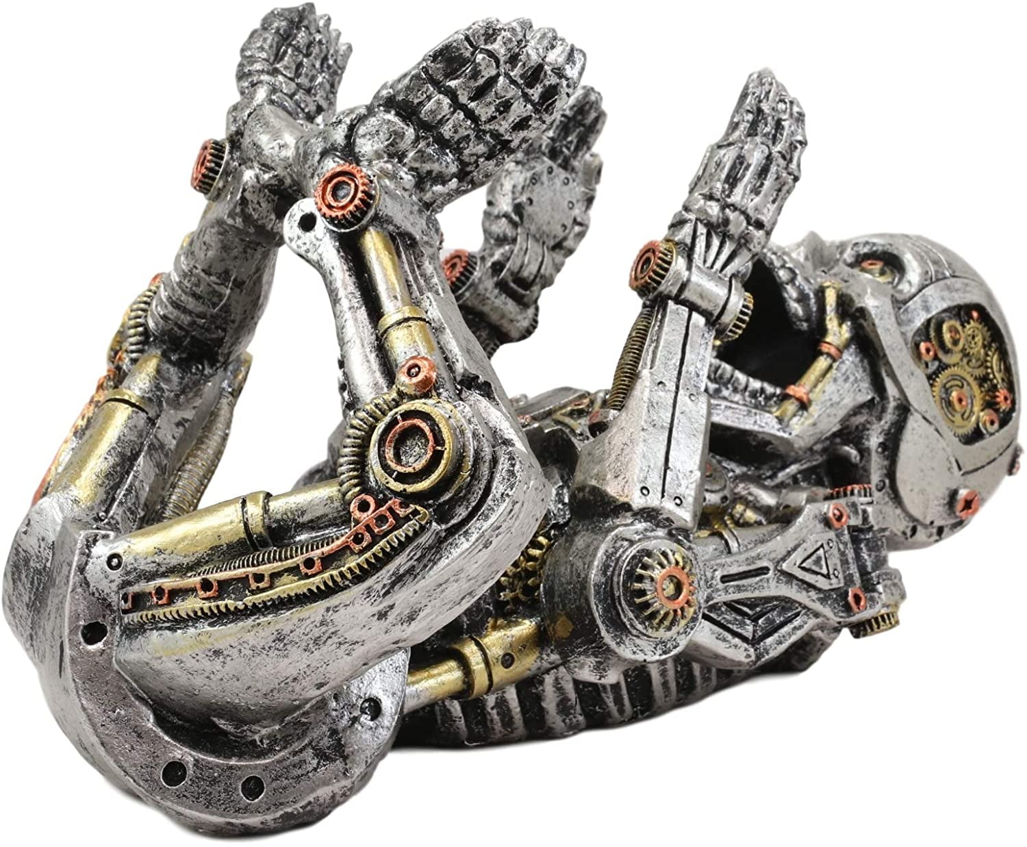 Steampunk Cyborg Skeleton Terminator Painted Clockwork Gears Wine Holder Statue 