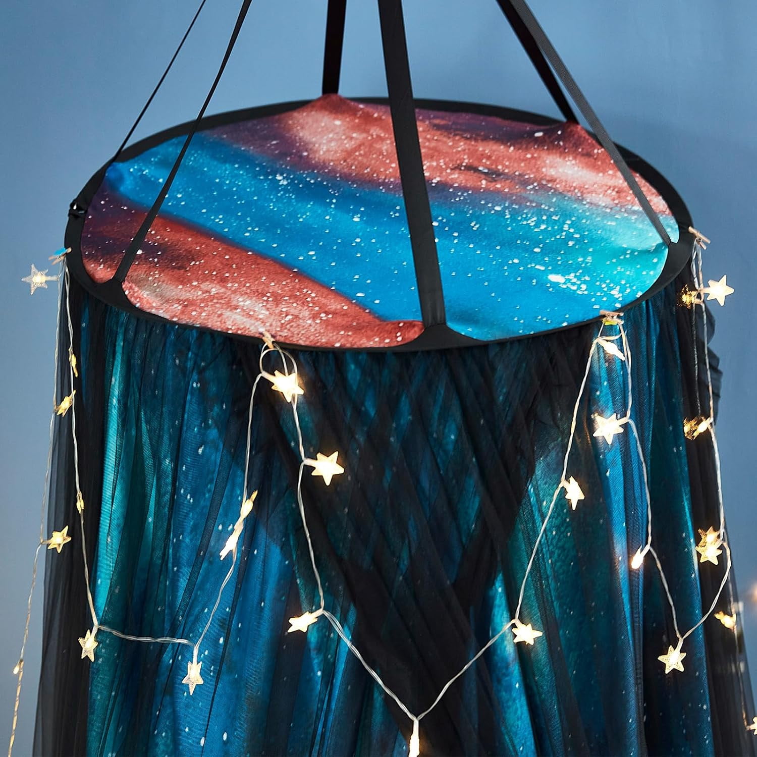 Gorgeous Aurora Printed Bed Canopy for Girls & Adults, Room Decorative Cozy Bed Curtain Canopy Drapes, Round Dome Luxurious Lace Princess Canopies Mosquito Netting (Aurora)