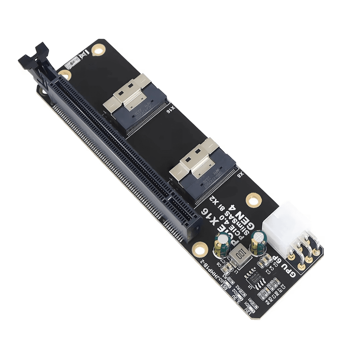 2 Port SlimSAS 8i X2 to PCIe 4.0 X16 Slot Adapter Card SFF8654 Riser Card GEN4 for Network Graphics Video Card GPU 6Pin,1 set x PCIe4.0x16 slot adapter board,Black