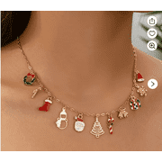 JUSIP Cute Party Style Christmas Charm Necklace with Rhinestones - No Plating Iron Chain with Enameled Christmas Tree, Snowman, Snowflake Multi Charms - Seasonal Winter Holiday Jewelry Gift for Women