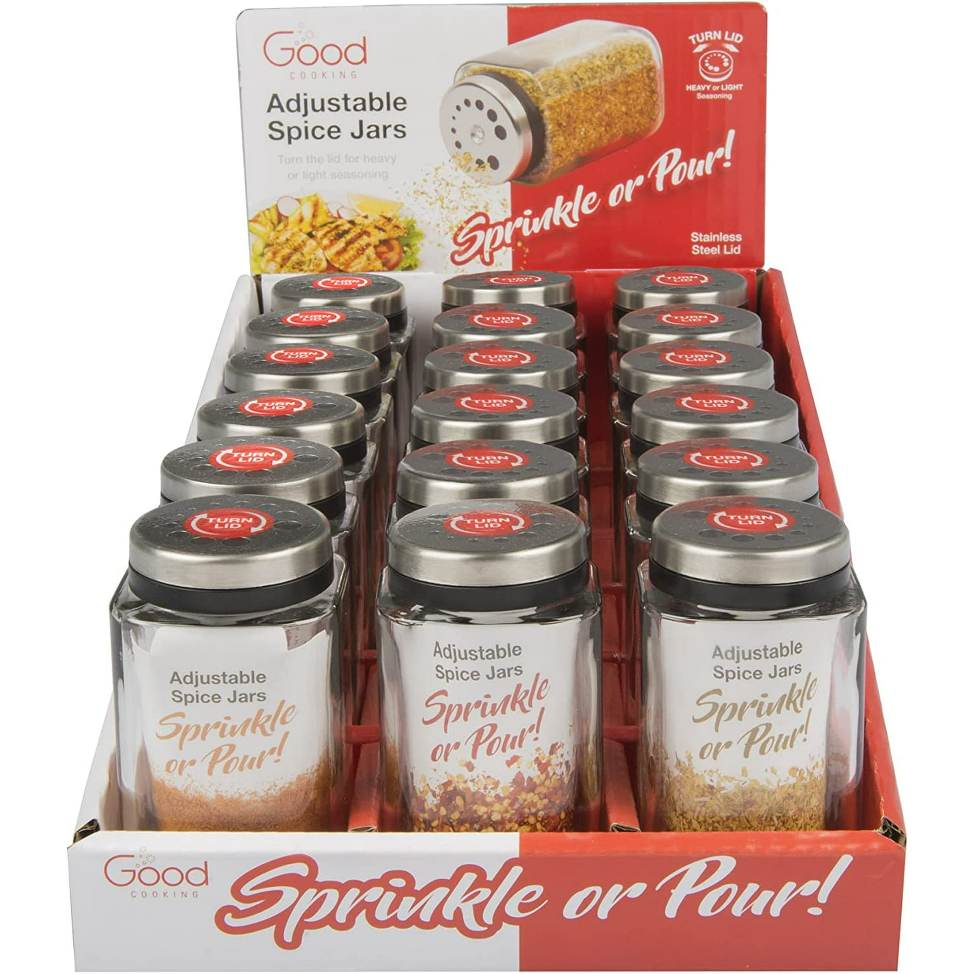 Adjustable Glass Spice Jars Set of 6 Sleek Seasoning Shaker Rub Container Tins with 6 Pouring Sizes Walmart