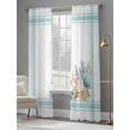 thumbnail image 4 of Aqua Coastal Sheer Curtains 96 Inch Length 2 Panels Set Window Treatments, Nautical Seashells Coral Leaves Stripes Rod Pocket Semi Curtains for Living Room/Bedroom/Kitchen Décor, 104"W x 96"L, 4 of 7