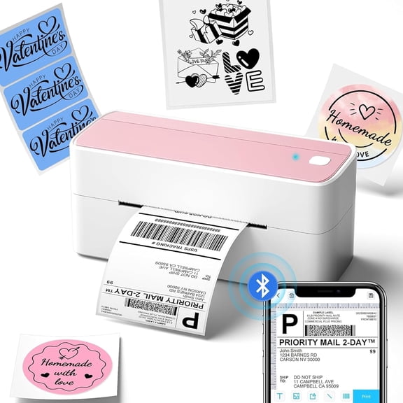 Bluetooth Thermal Label Printer, 241BT 4X6 Wireless Shipping Label Printer for Small Business, Pink Labels Printers for Shipping Package, Compatible with iPhone, Android, Shop, Amazon, USPS