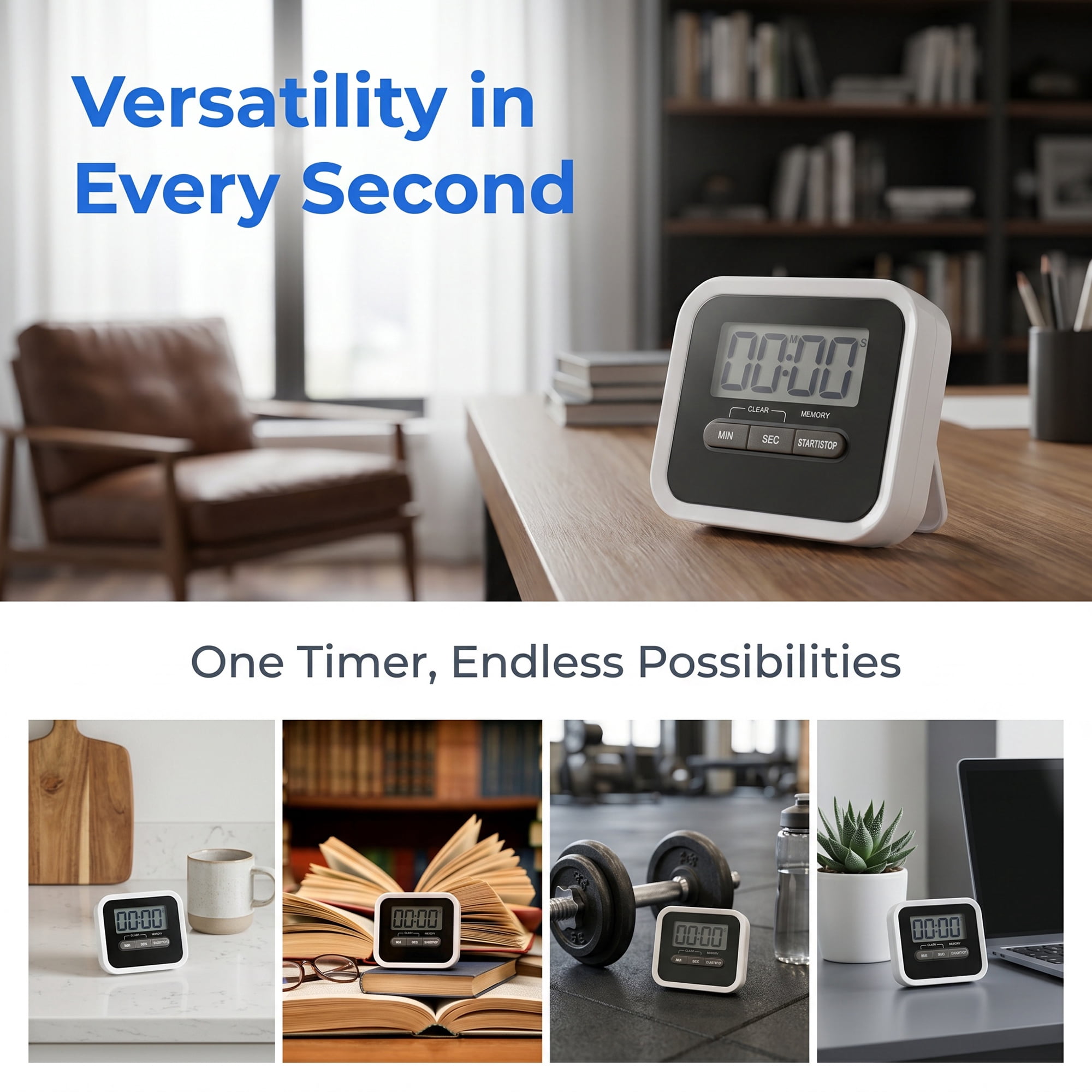 Unique Bargains Digital Loud Alarm Magnetic Backing Home Timer Black