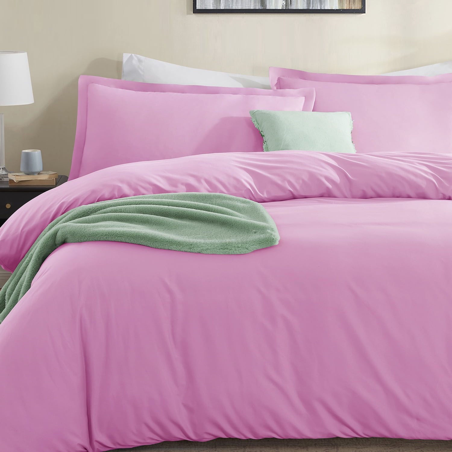 LammaLoe Duvet Cover King 3 Piece, Luxury Microfiber Bedding Sets with 2 Pillow Shams, Light Pink