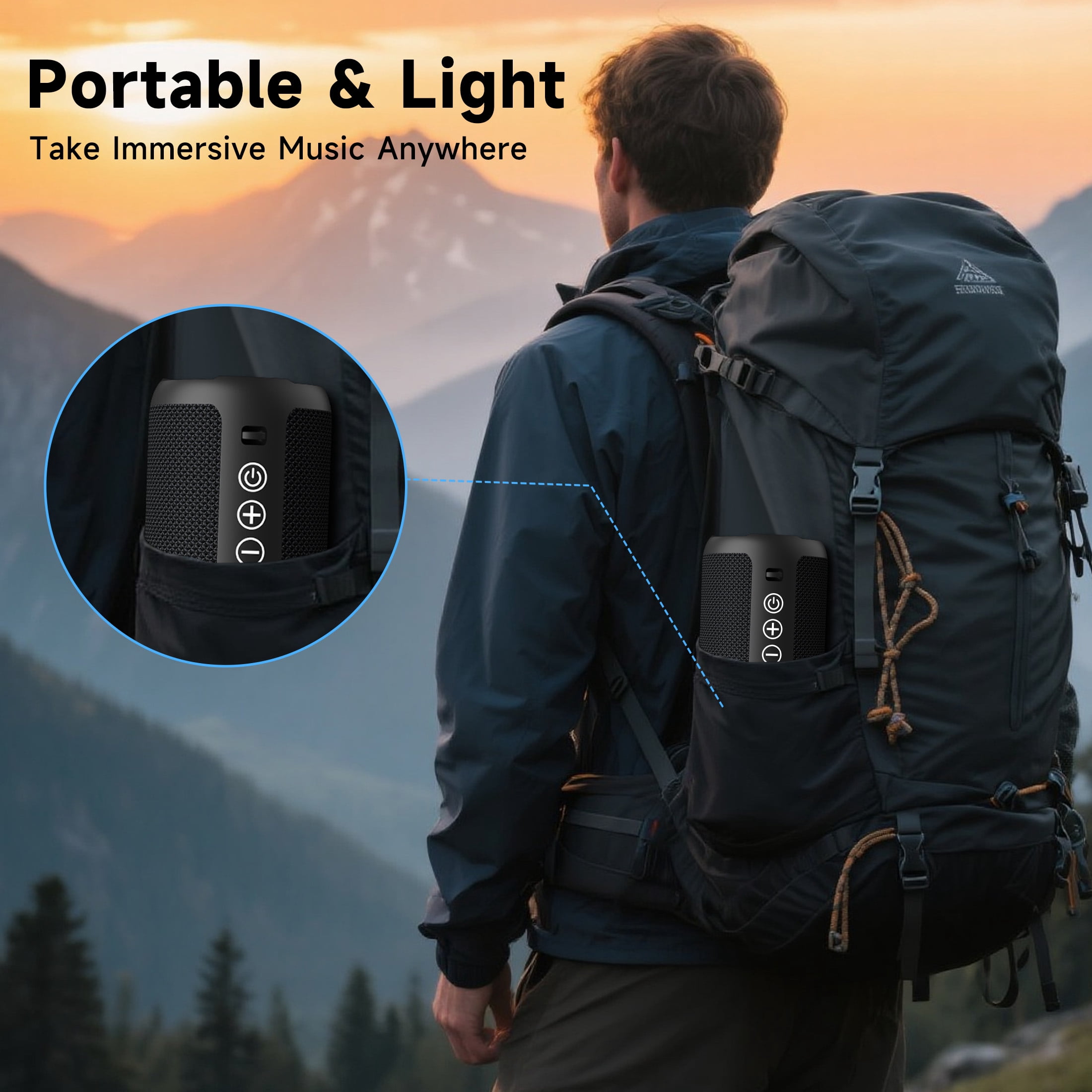 Solorage Portable Bluetooth Speaker IPX7 Waterproof, 24W Loud Sound, Deep Bass, Bluetooth 5.3, 30H Playtime, Wireless Stereo Pairing, LED Lights, for Home/Beach/Party/Outdoors-Black