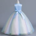 thumbnail image 4 of XASZHN Robe en Maille pour Enfants Robe Élégante Petite Fille Robe d'Été pour Filles 2025 Bleu Ciel_009 4-5 Ans, 4 of 6