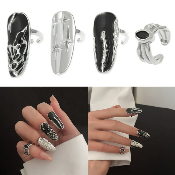 AOOOWER Nail Ring Opening Finger Ring Irregular Fingertip Ring Fingernail Jewelry