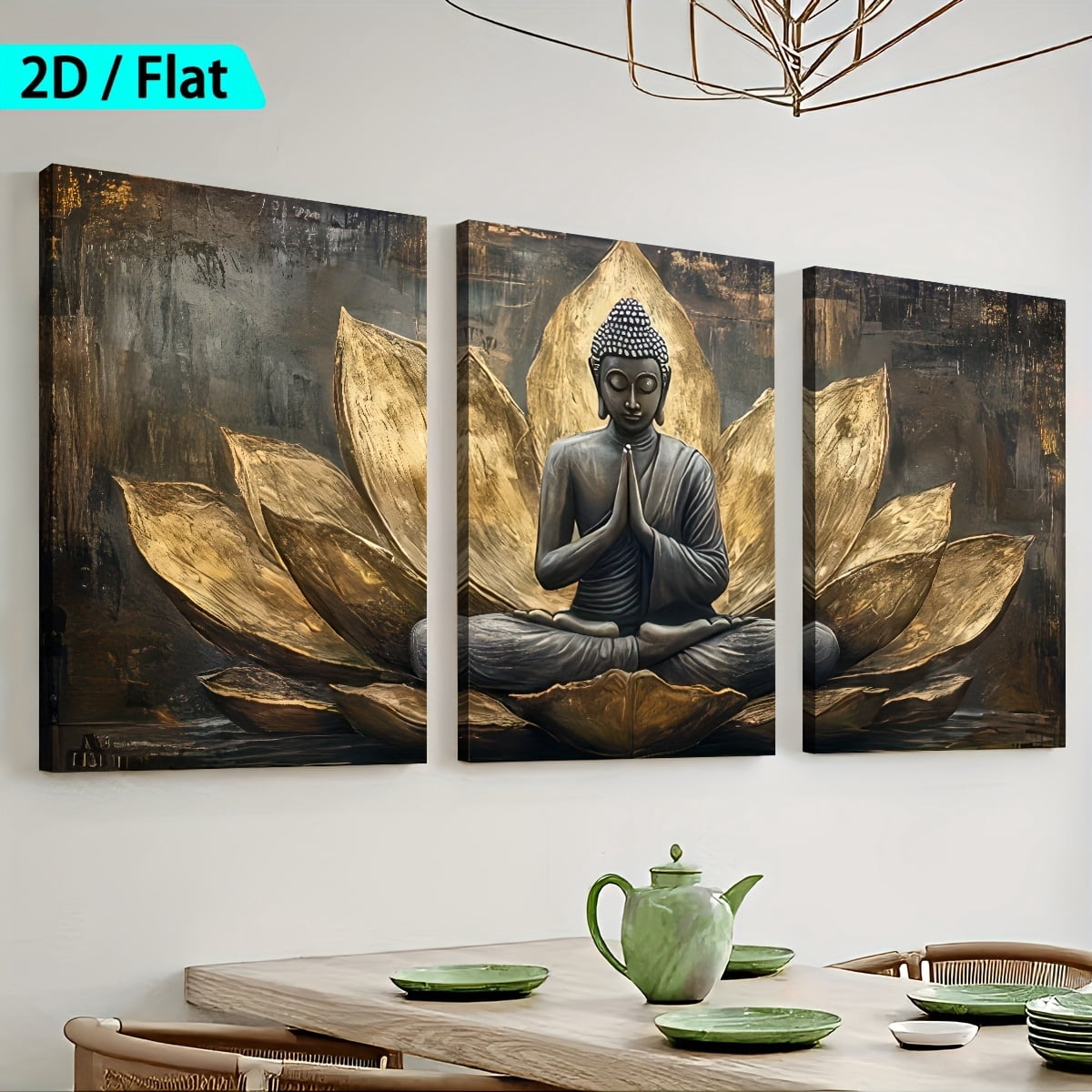 2D Flat, [2D/Flat Print] Framed Canvas Painting And Poster, Ready to Hanging, Retro Light Luxury Abstract Buddha Statue Faith Art, Home Decor, Wall Art, Room Decoration, Holiday Gift, Living Room