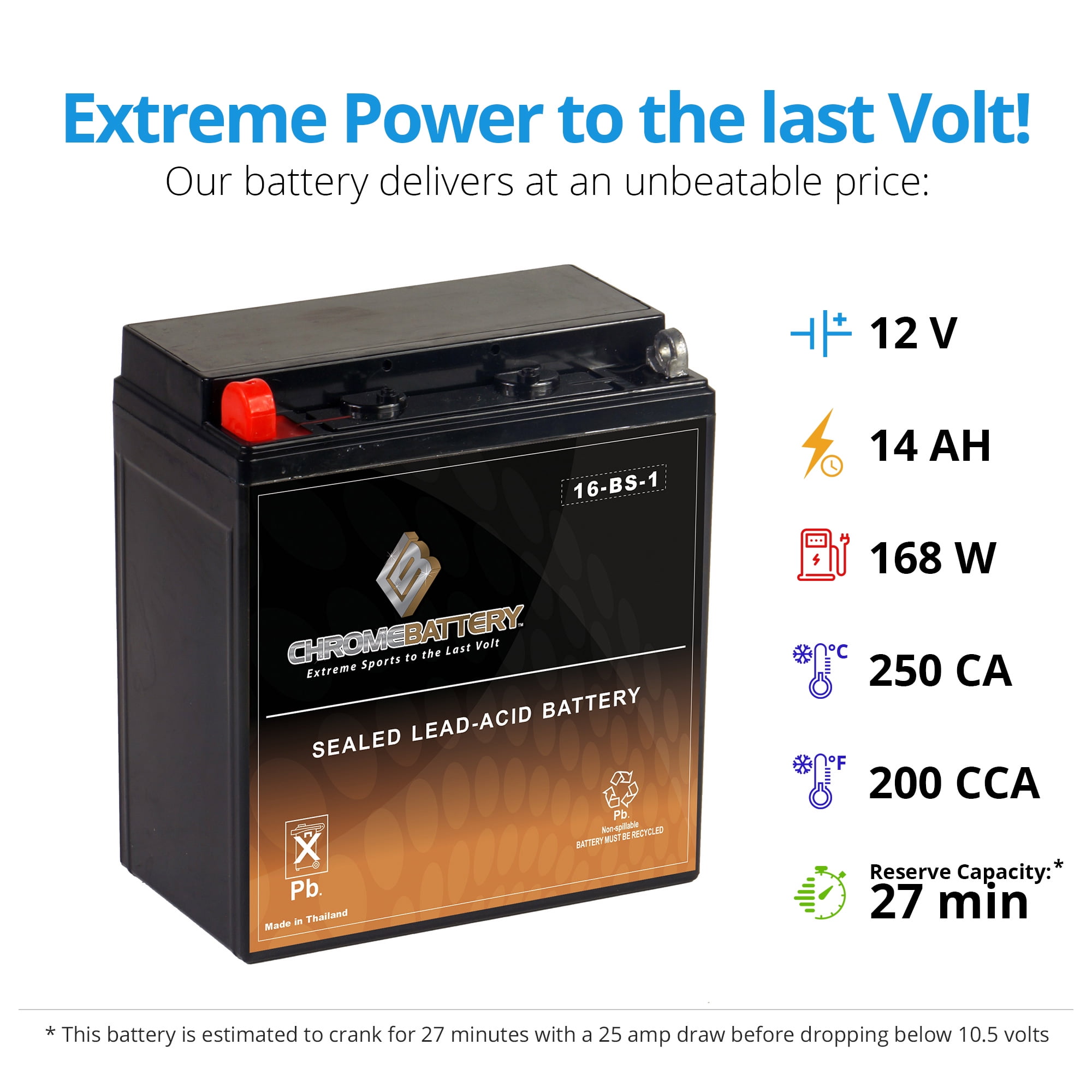 Chrome Battery Ytx16-Bs-1 Motorcycle Battery for Suzuki 1500Cc Vl1500 Intruder C90 T 2006