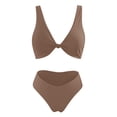 thumbnail image 5 of Kcodviy Bikini Set for Women Plus Size Swim Shorts for Women Solid V Neck Knot Racing Swimsuit Women Plus Front Push Up High Plus Size Swim for Women Leg Thong Two Piece Plus Swimsuits Swimsuit, 5 of 5
