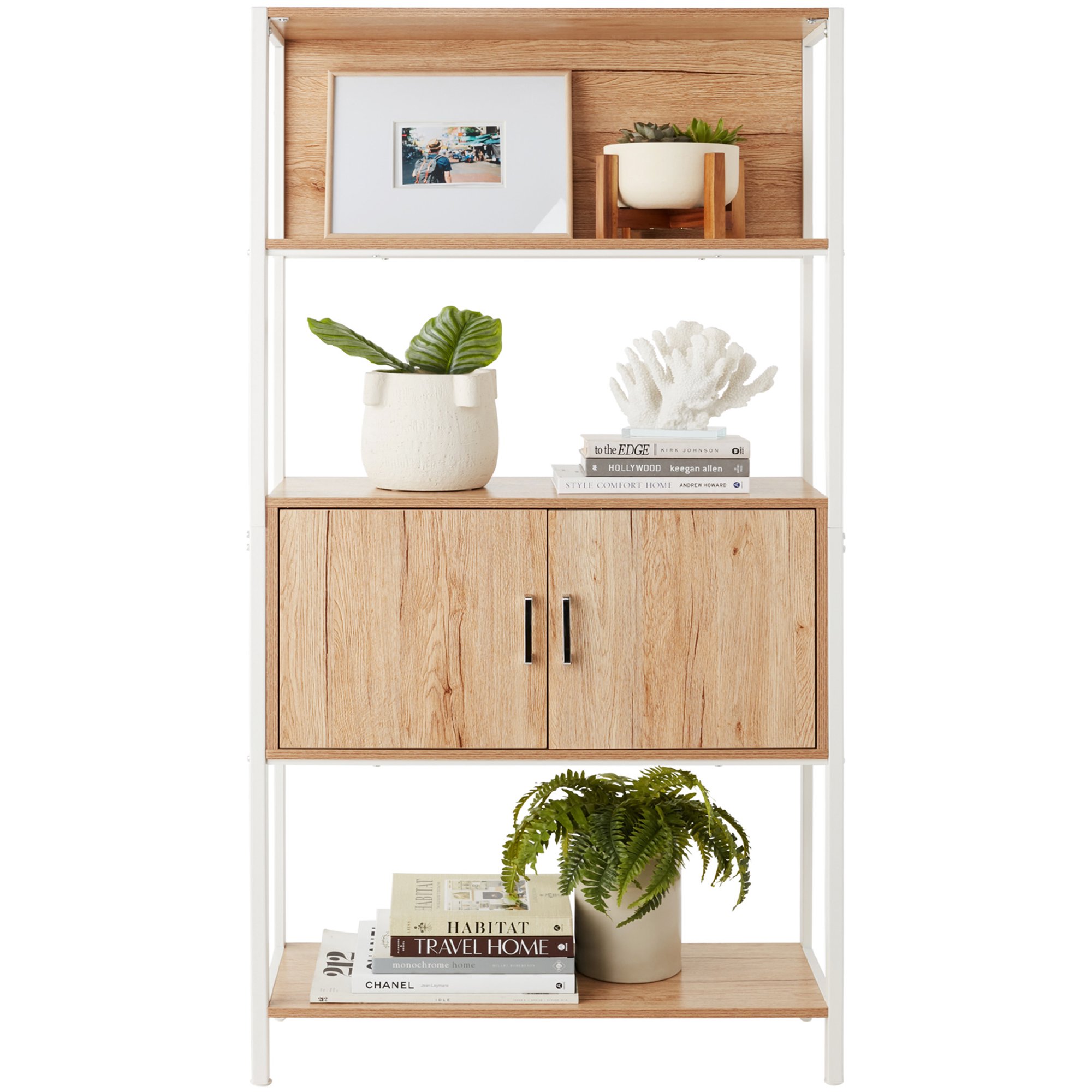 Best Choice Products Storage Bookshelf for Living Room, Walkway w/ Enclosed Cabinet, Elevated Design - Light Oak