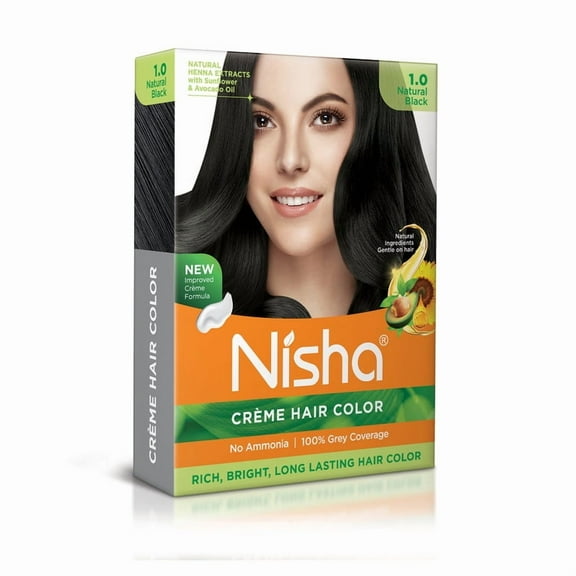 Nisha Creme Hair Color | Permanent Long Lasting Black Hair Dye Colour Kit | Natural Black | Mini Box 40gm / 1.35 Oz