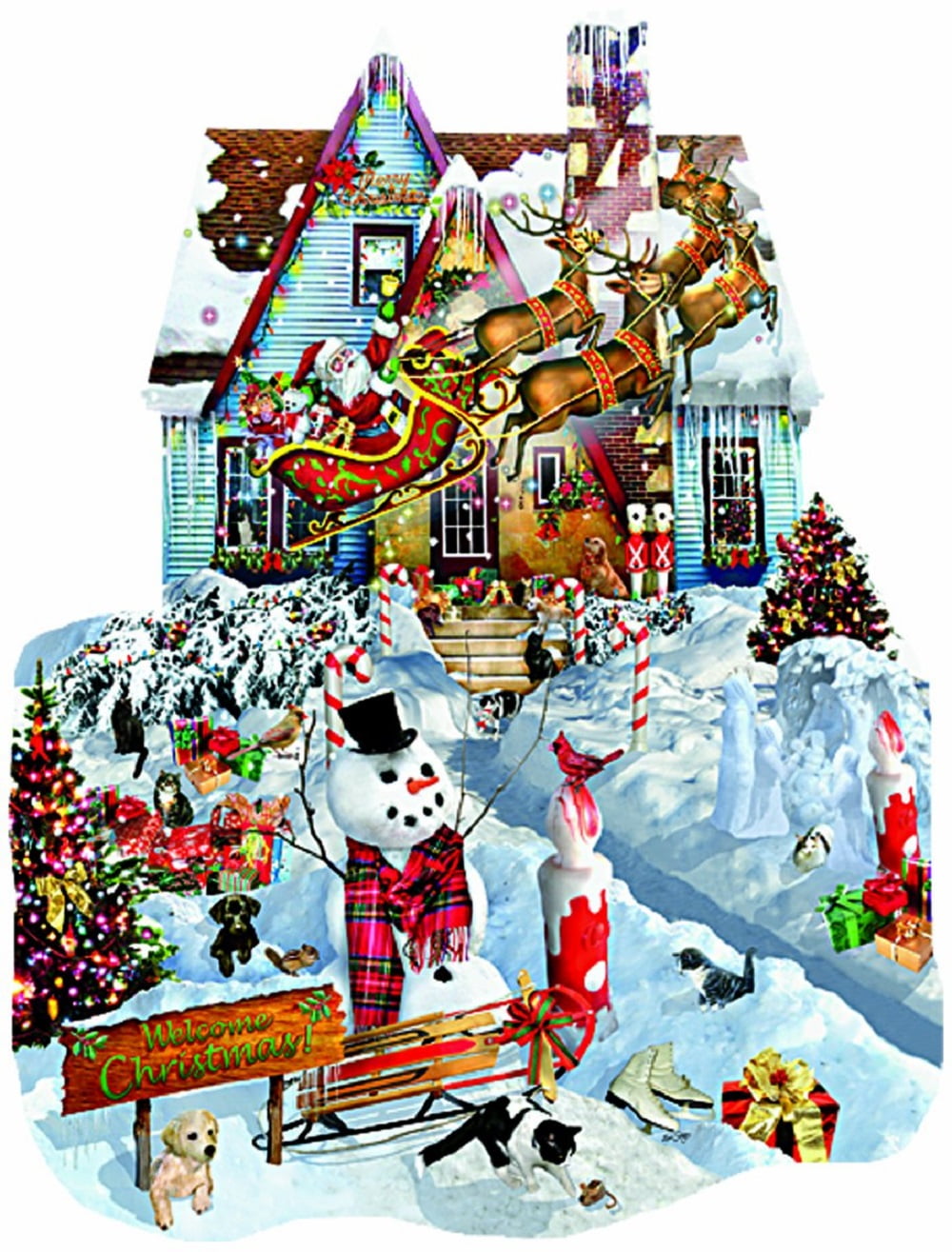 SUNSOUT INC - Christmas at Our House - 1000 pc Special Shape Jigsaw Puzzle by Artist: Lori Schory - Finished Size 26.5" x 35" Christmas - MPN# 95539